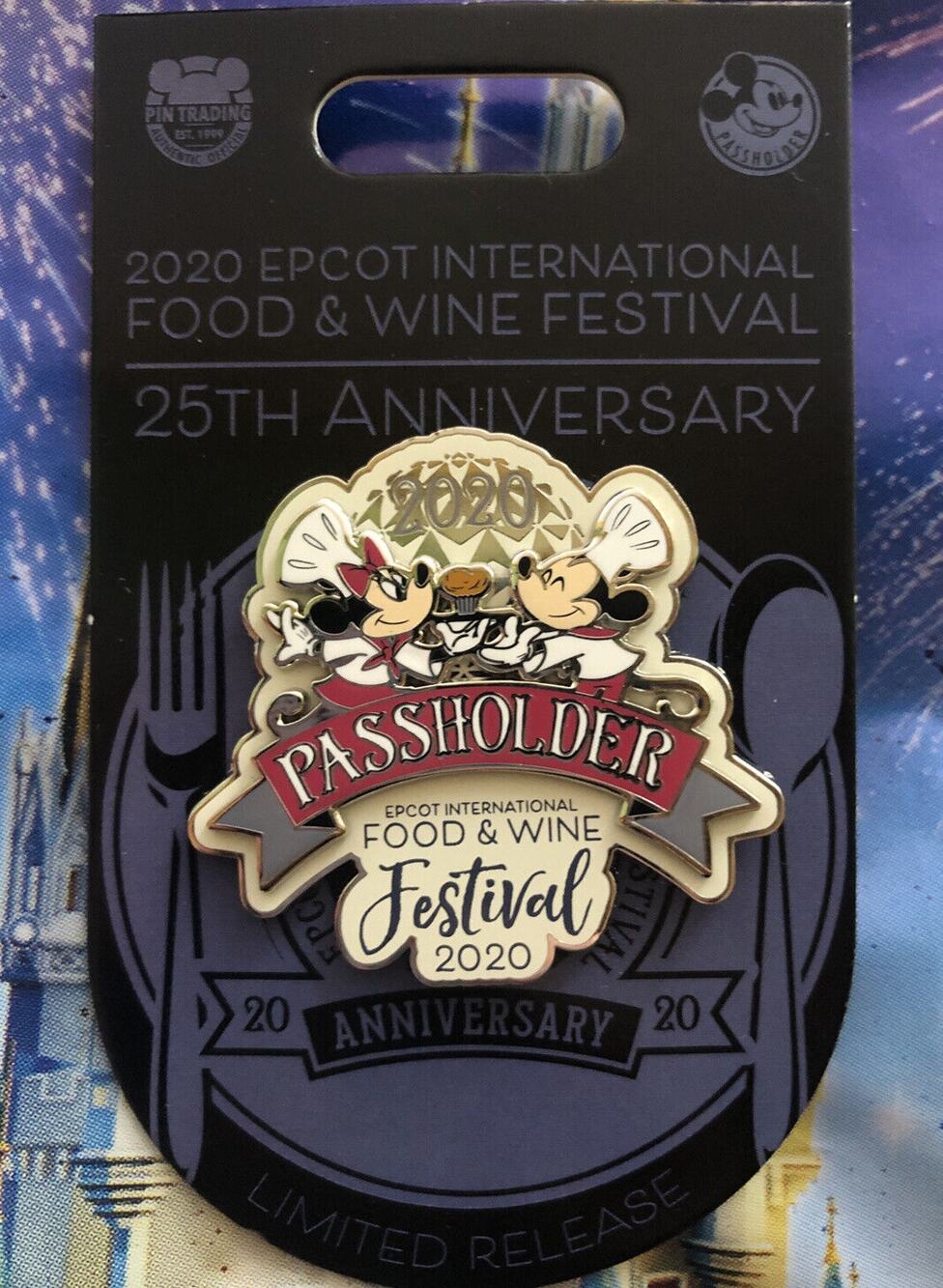 Disney Parks Pin Food & Wine Festival Epcot 2020 Mickey Minnie Mouse Passholder
